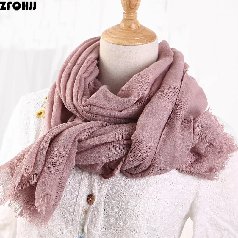 

ZFQHJJ Spring Women Cotton Linen Ethic Hollow Cut Scarf Fringes Large Wraps Stoles Pashmina Muslim Hijabs Scarves 190x90cm