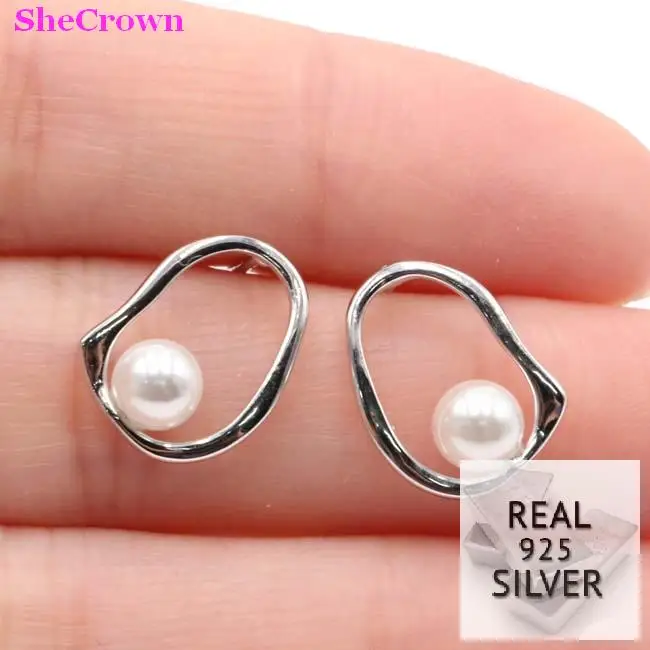 

2018 Real 925 Solid Sterling Silver White Shell Pearl Gift For Girls Stud Ear Earrings Welcome Drop Shipping