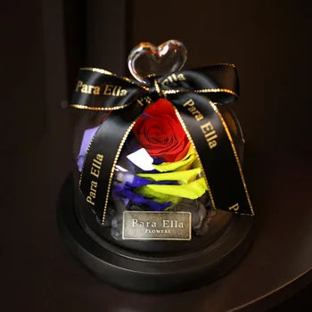 

Birthday Gift Beauty and the Beast Red Rose Fallen Petals in a Glass Dome on a Wooden Base for Christmas Valentine's Gifts