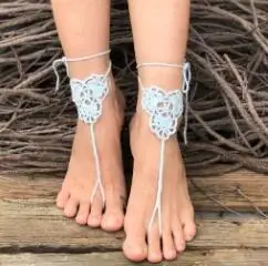 1 Pairs Trendy Handmade Crochet Barefoot Sandals Beach Yoga Anklet Jewelry Geometric Pattern Bridal Wedding Anklet Accessories - Color: light blue