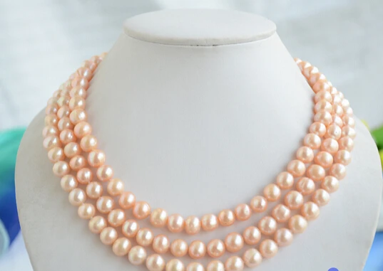 

ddh002738 3row 8-9mm round pink freshwater pearl necklace mabe clasp