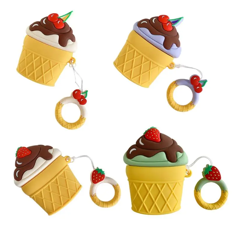 

Fashion Fruit Ice Cream Pattern Soft Silicone Protective Cover Shockproof Carrying Case Bag with Lanyard for Airpods 1/2 Chargi