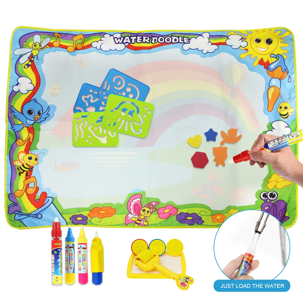 

120*90cm Big Size Magic Water Drawing Mat with 4 Magic Pens & Stamp Set Painting Board Doodle Mat Educational Toy for Kids