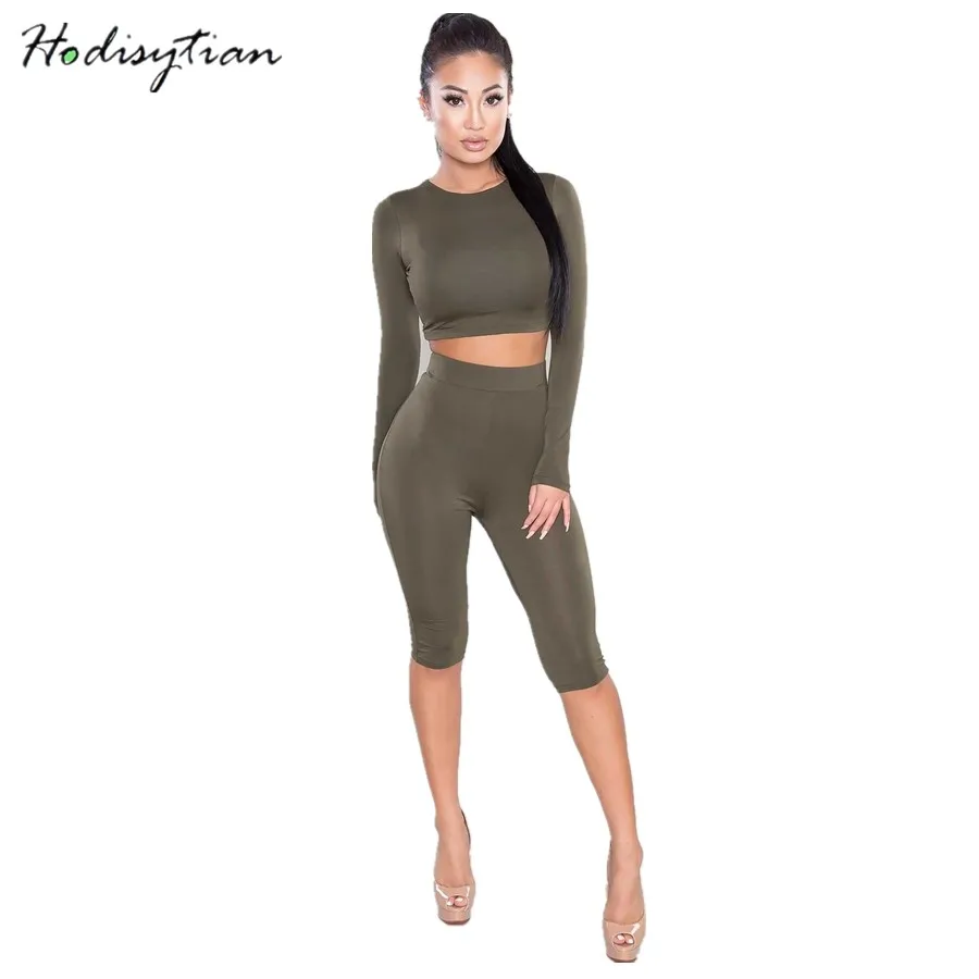 

Hodisytian Skinny Tracksuits For Women Elastic Tops Set Short Tops 2 piece Suits Casual Calf-length Pants Outfit Tunic Pants