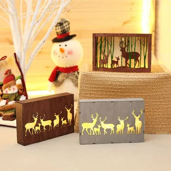 

Wooden Framed Christmas Elk Papercut Light Boxes Desktop Night Light Xmas Nursery Bedroom Decorative Mood Light for Kids Pro