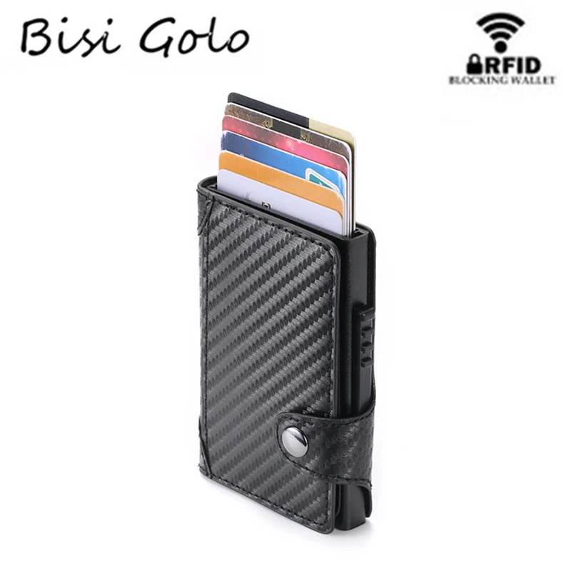 BISI GORO Slim Wallet Carbon Fiber PU Leather Pouch for Card Wallet RFID Blocking Men and Women Card Holder for Travel