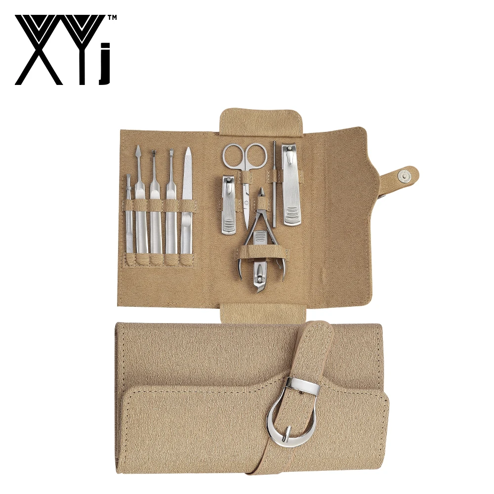 

XYj 11 Pcs/Set Manicure Set High Quality Stainless Steel Professional Adult Care Essentials Nail Clippers Kit with Leather Case