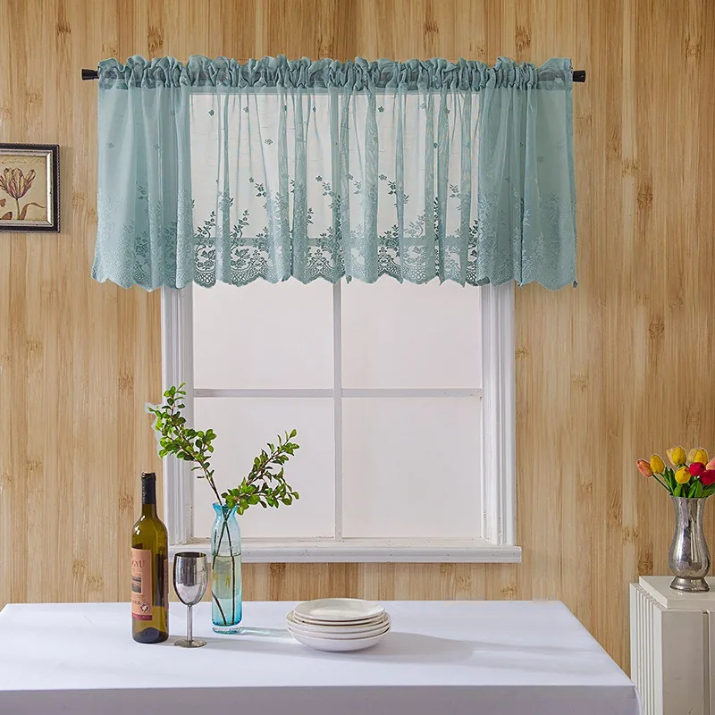 

2 Pcs Modern Lace Jacquard Window Curtain Valance Lace Hem Coffee Short Curtain for Kitchen Cabinet Door Bedroom Home Decor