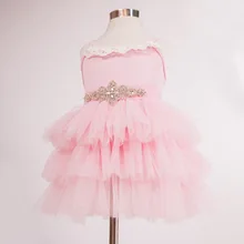 Новинка года; Брендовое многослойное платье принцессы из розового тюля с поясом; 5 шт/лот; 16DD389