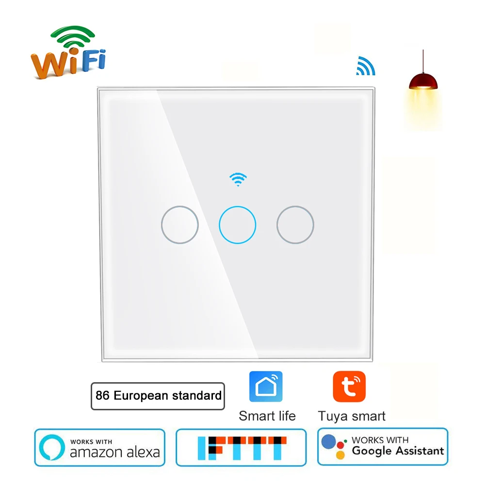 

WiFi light switch 10A 3 way EU Wall touch switch smart control timer switch Voice Control Compatible Alexa Google IFTTT App Tuya