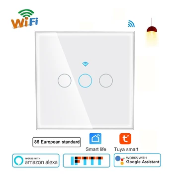 

WiFi smart light switch EU Wall touch switch Remote control switch Voice Control Compatible Alexa Google IFTTT App smart life