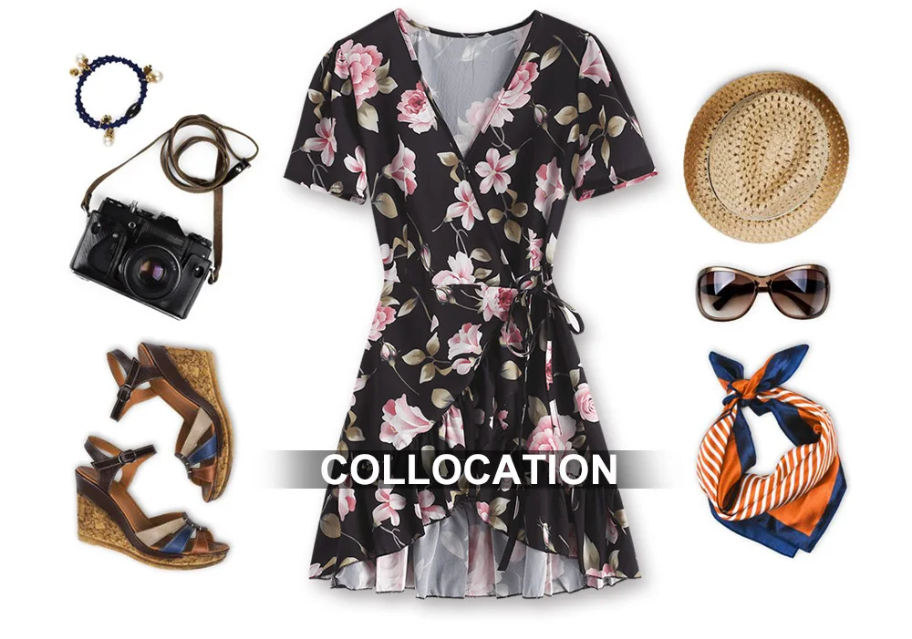 Plunging Floral Mini Dress