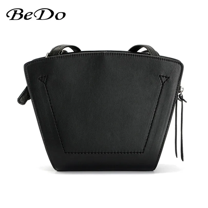

BeDo Women Vintage Style Real Leather Messenger Bags Cow Leather Black Fashion Messenger Bags Black Zipper Women Bags