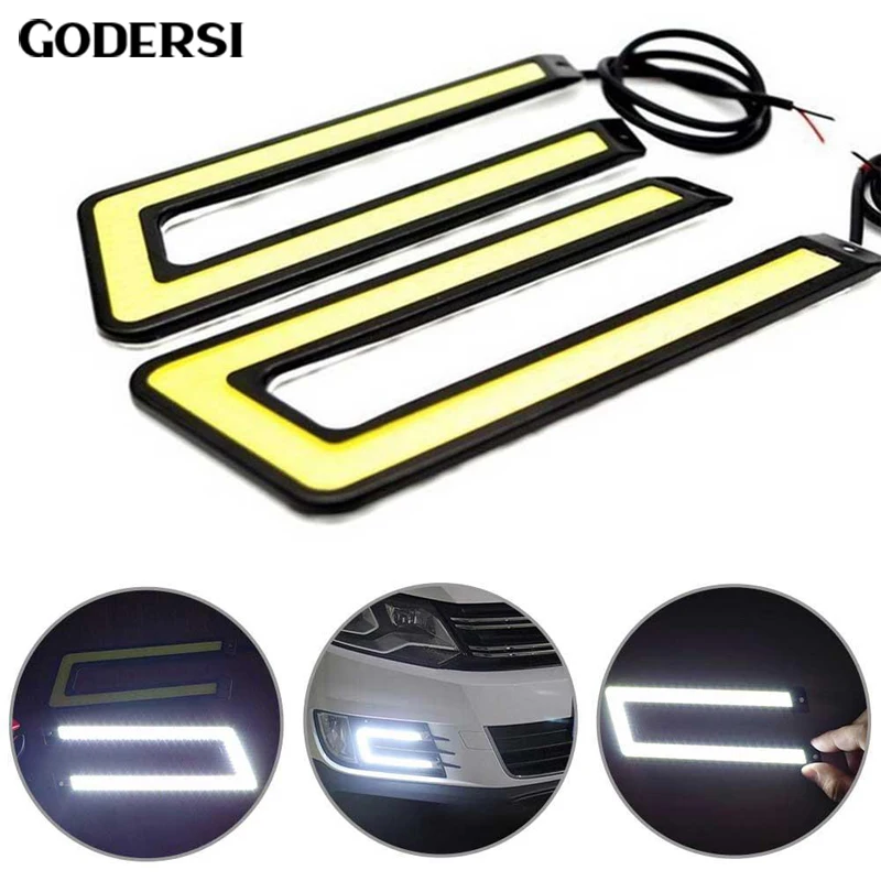 

U Shape Daytime Running Light DRL Car Led Front Fog Lamp Lights White COB DC12V Light Source 6000K Car Working Lights 2pcs/lot