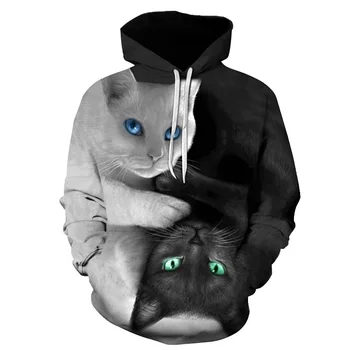 

Fashion Plus Size 6XL Hoodies Men/Women Thin Sweatshirts 3d Print White And Black Double Cats Hooded Jackets Tops