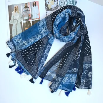 

Ancient Plaid Foulard Women Scarves Bohemia Scarf Tassel Blue Large Shawl New [1123]