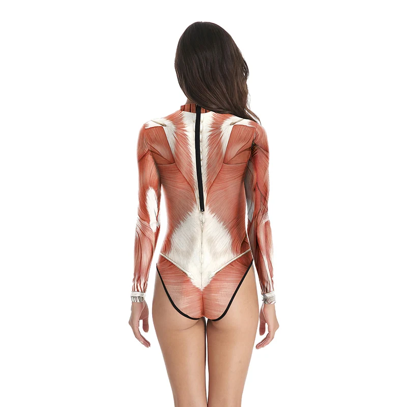 3D Печатный длинный рукав O-Neck Skinny Bodysuit 2019 Лето Женщины человеческие внутренние органы стиль сексуальное боди повседневный комбинезон