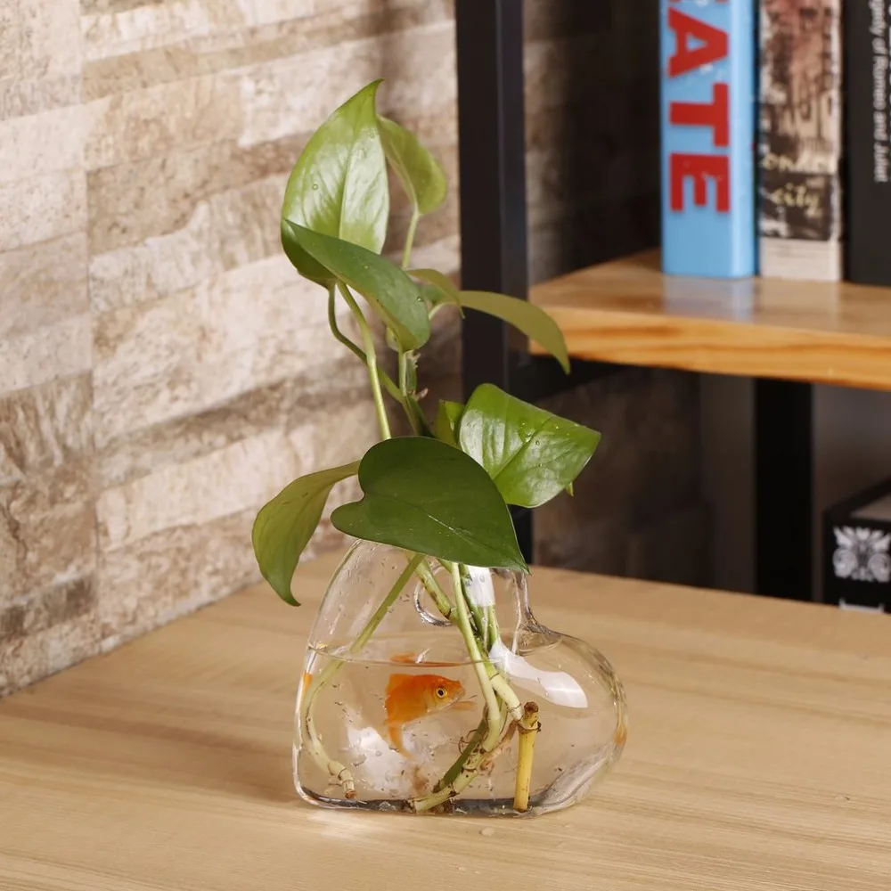 

Heart Shaped Transparent Wall Hanging Vase Hydroponic Container Plant Flower Glass Bottle Home Office Wedding Decor