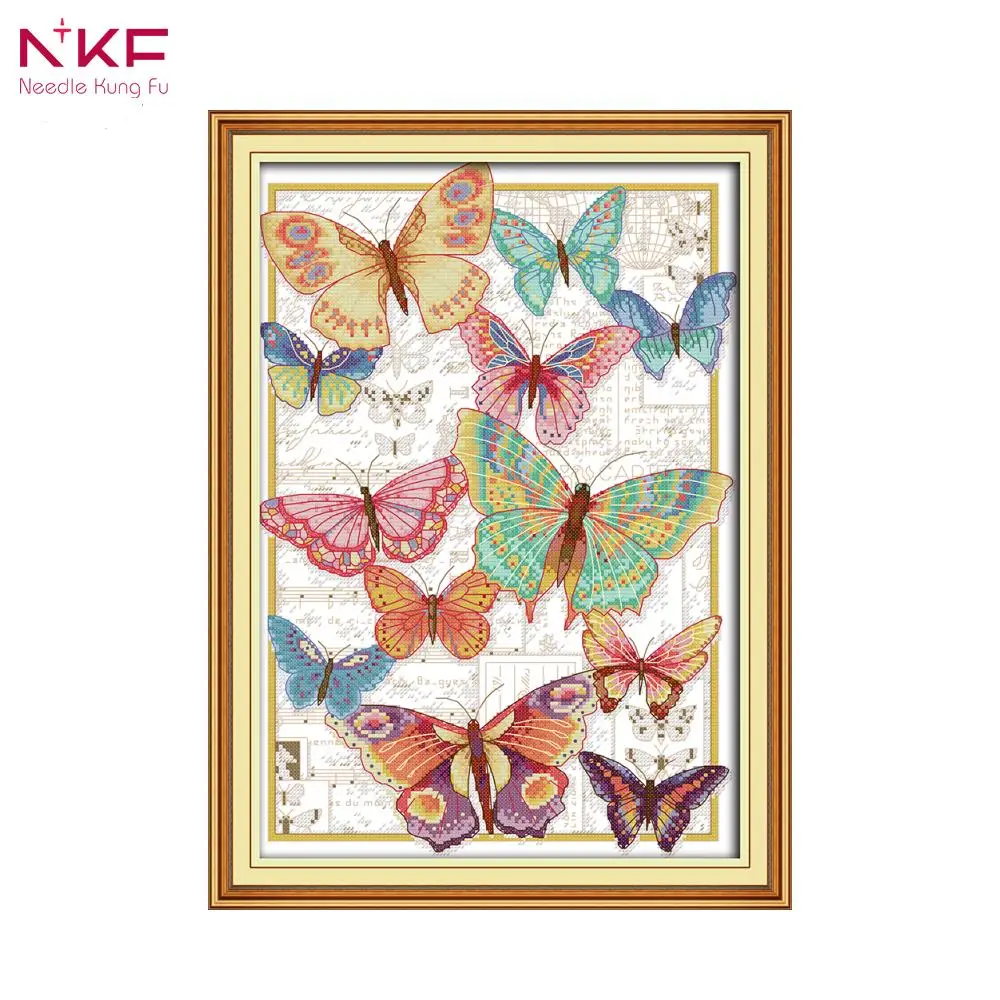 

NKF D968 14CT 11CT Counted and Stamped Home Decoration Butterflies Fly Freely Cross Stitch Kits