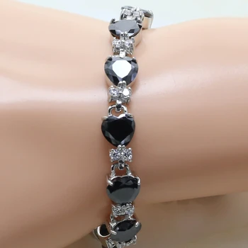 

J086C- women Silver Plated jewelry bracelets package insert black cubic zirconia center stone Charm Bracelet