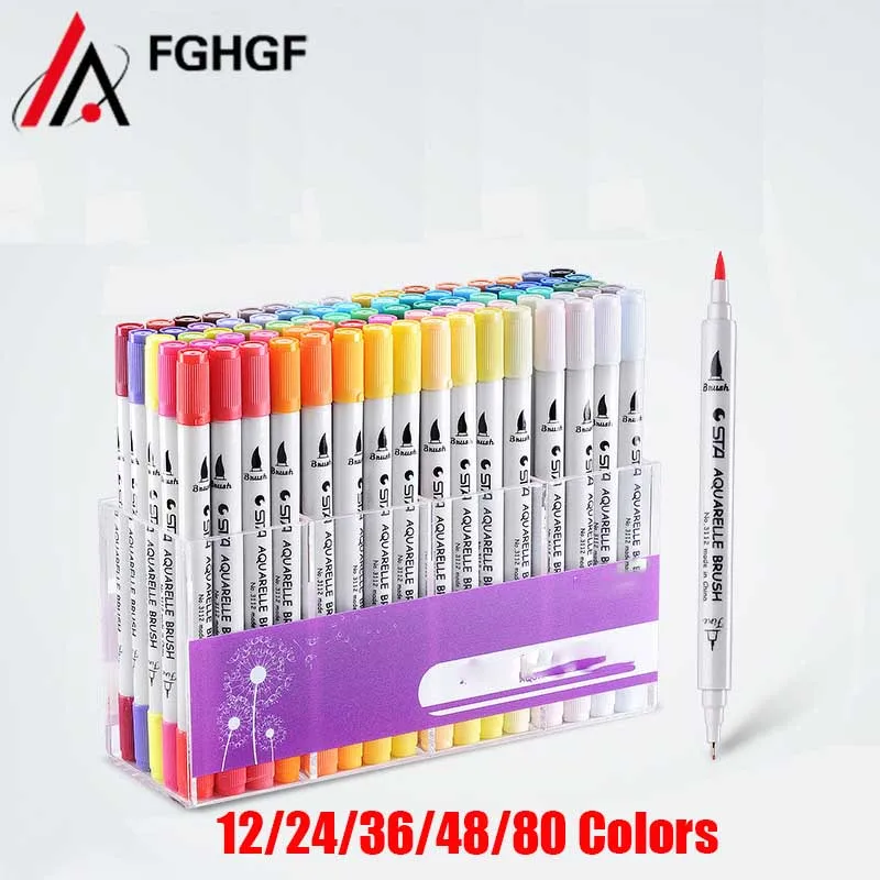 

12/24/36/48/80PCS/SET Water Soluble Soft Double Headed Marker Pen Fluorescent Pen Art Highlighter Drawing Mark Pen Stationery