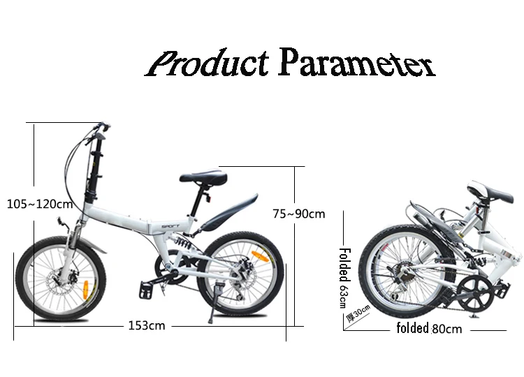 Sale 20" Mountain Bicycle Double Folding Bicycle High Carbon Steel Frame  /Bilateral Folding Pedal/  6 grade variable speed bicycle 0