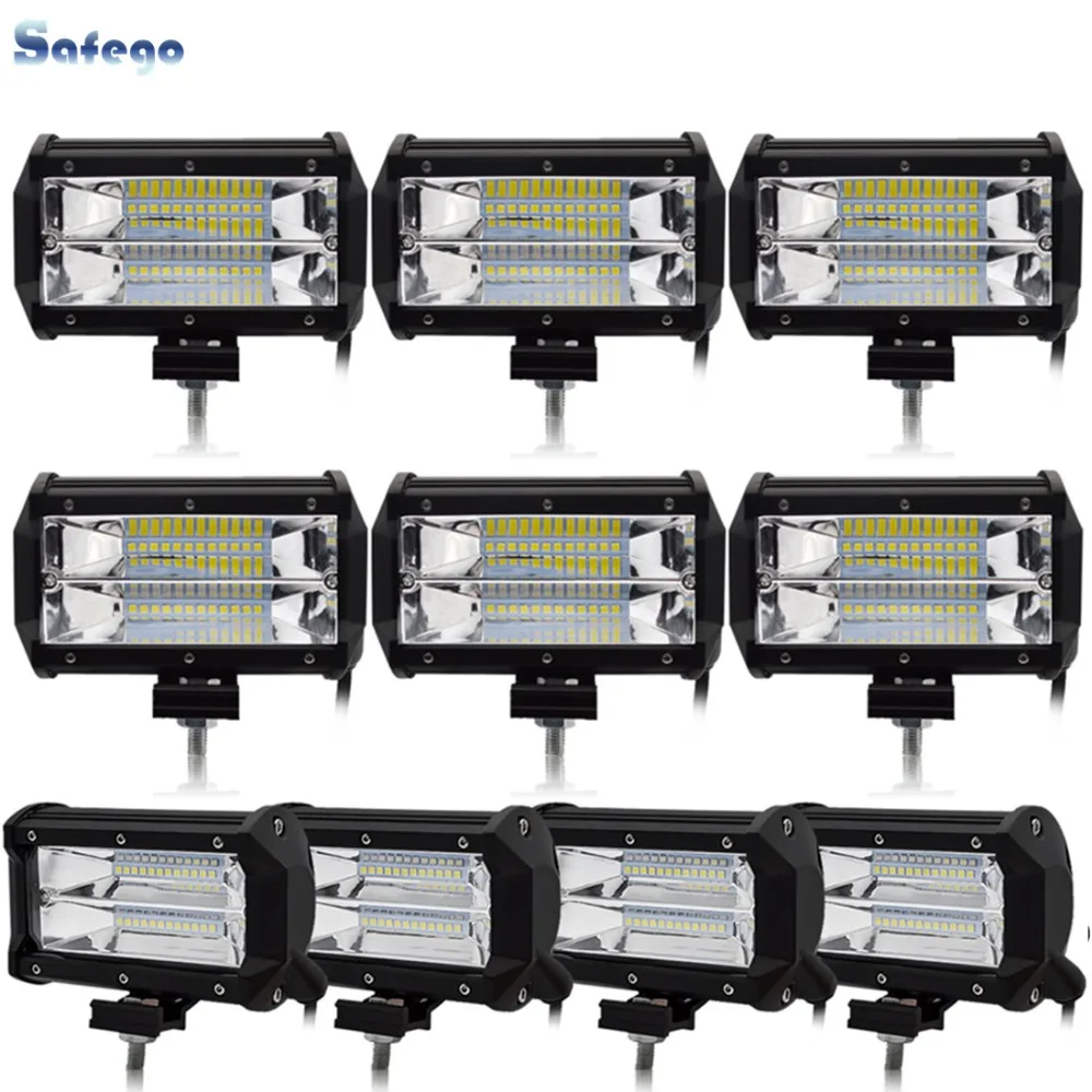 

Safego 10pcs 5 Inch 72W LED Flood Work Light 24*3W LED Chips Offroad Car Light Fog Light Driving Light For Trunk Boat Tractor