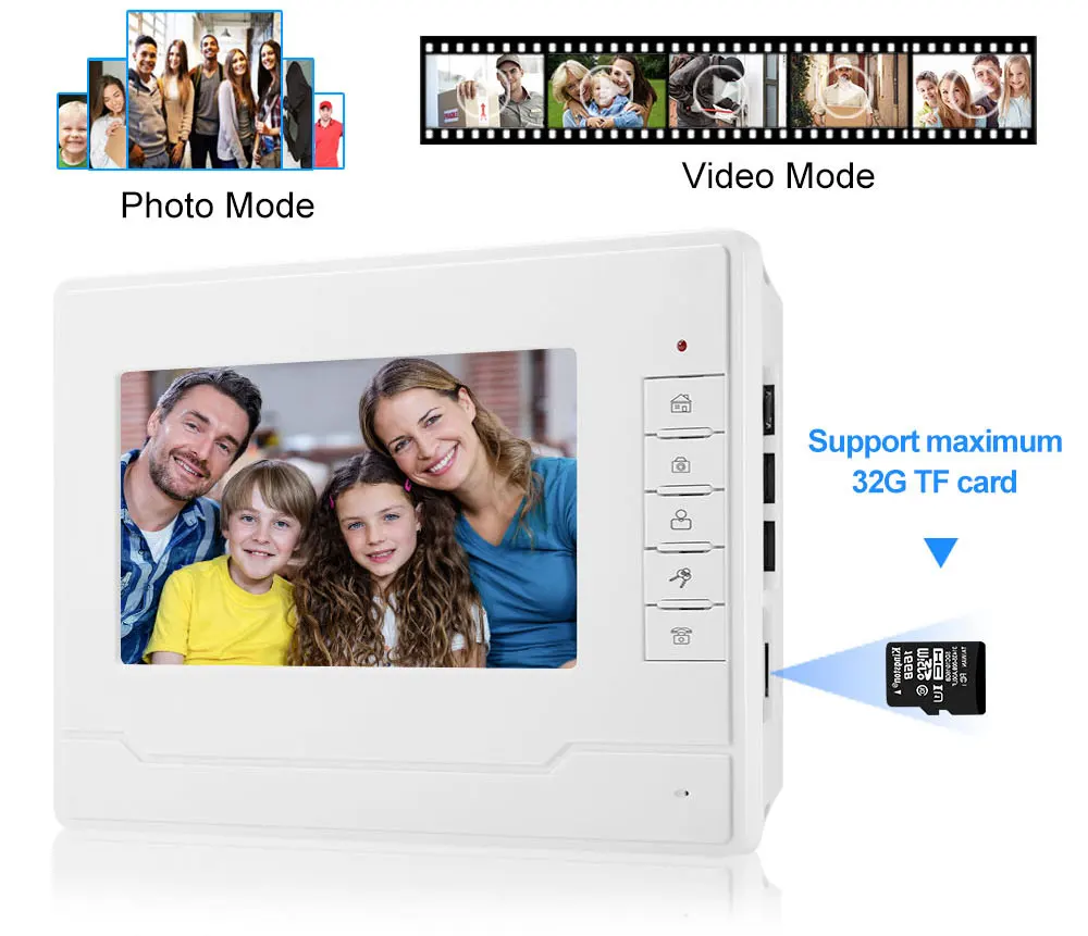 " TFT цветной видео дверной звонок Домофон внутренний монитор экран блок с 12 кольцами поддержка 16 Гб SD карта фотографирование