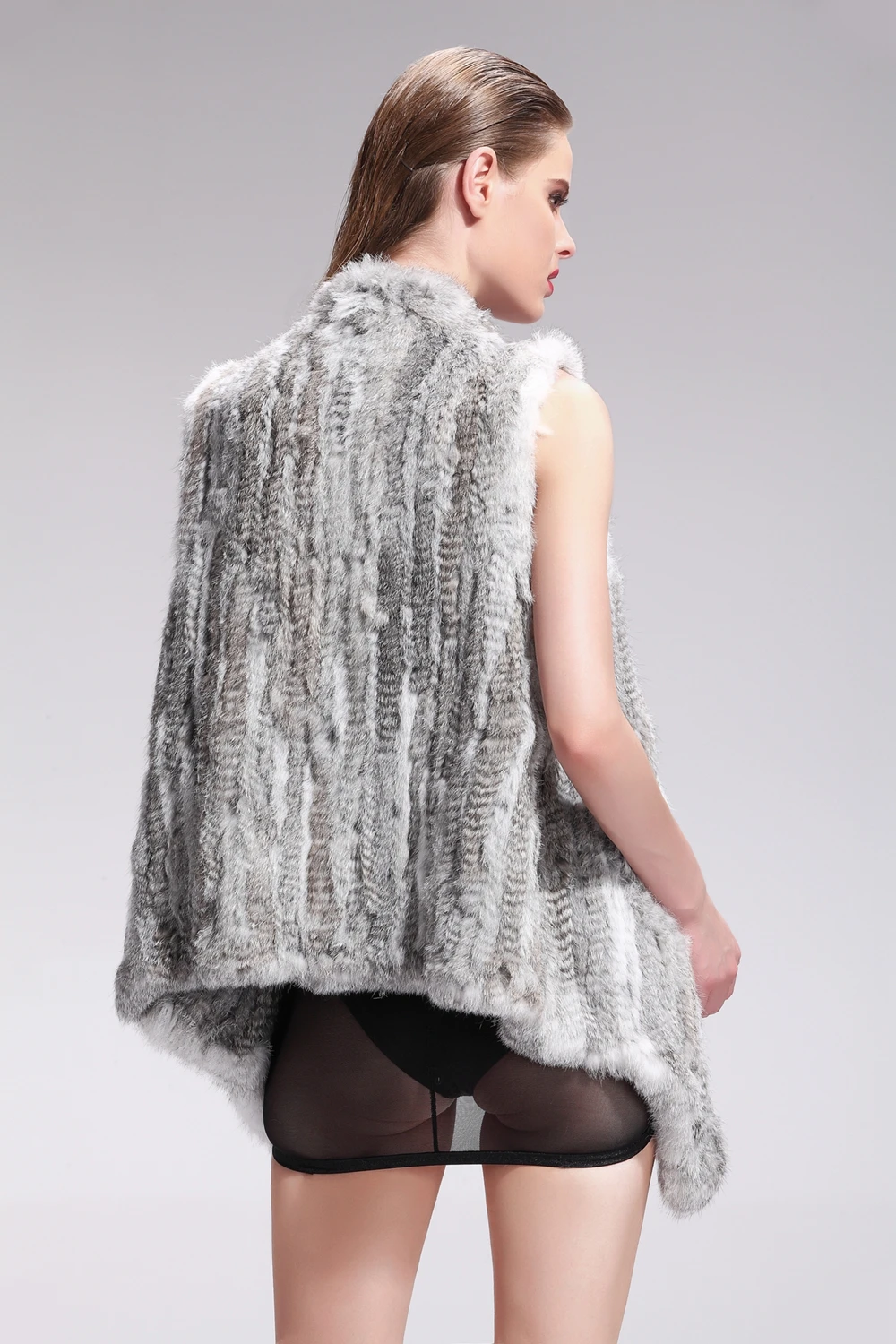 ZY88010 Classic Lady Genuine Knitted Winter Women Rabbit Fur Turn-Down Fur Vest Fur Waistcoat Gilet Outwear long duvet coat