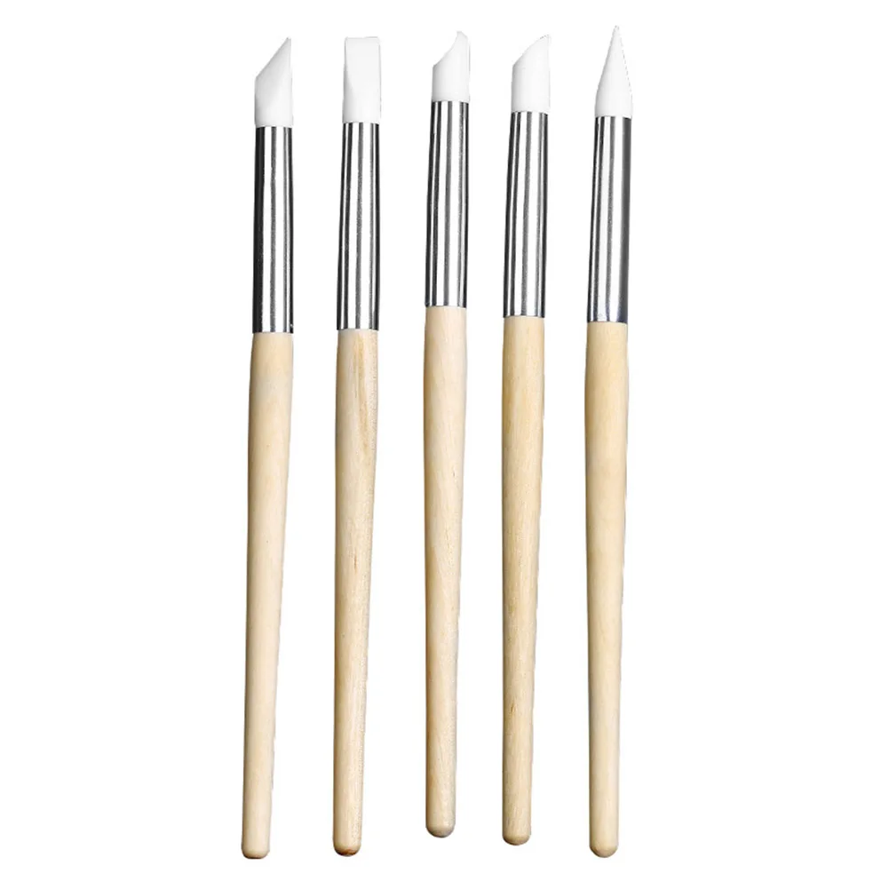 

5pcs Nail Art Silicone Head Brush Manicure Tool Hollow Carving Engraving Embossed Modeling Pen Rubber Pen Nail Shaper