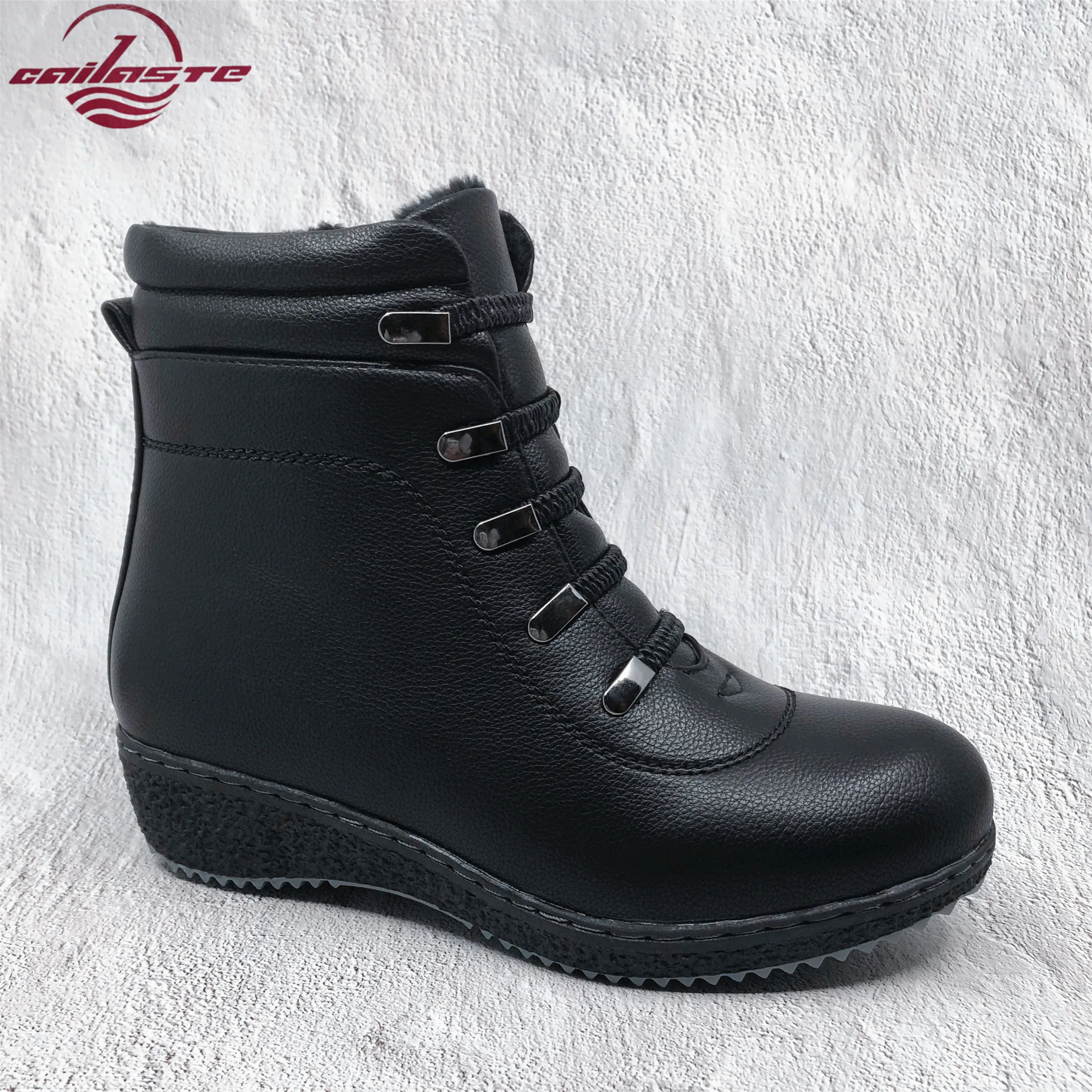 

CAILASTE women's basic platform round toe ankle boots warm fur plush insole zipper plus size elasticity adjustable ladies shoes