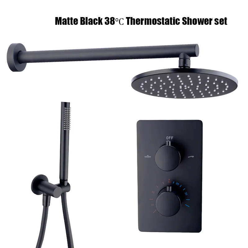 Black Brass Thermostatic Mixer Shower System Shower Head ...