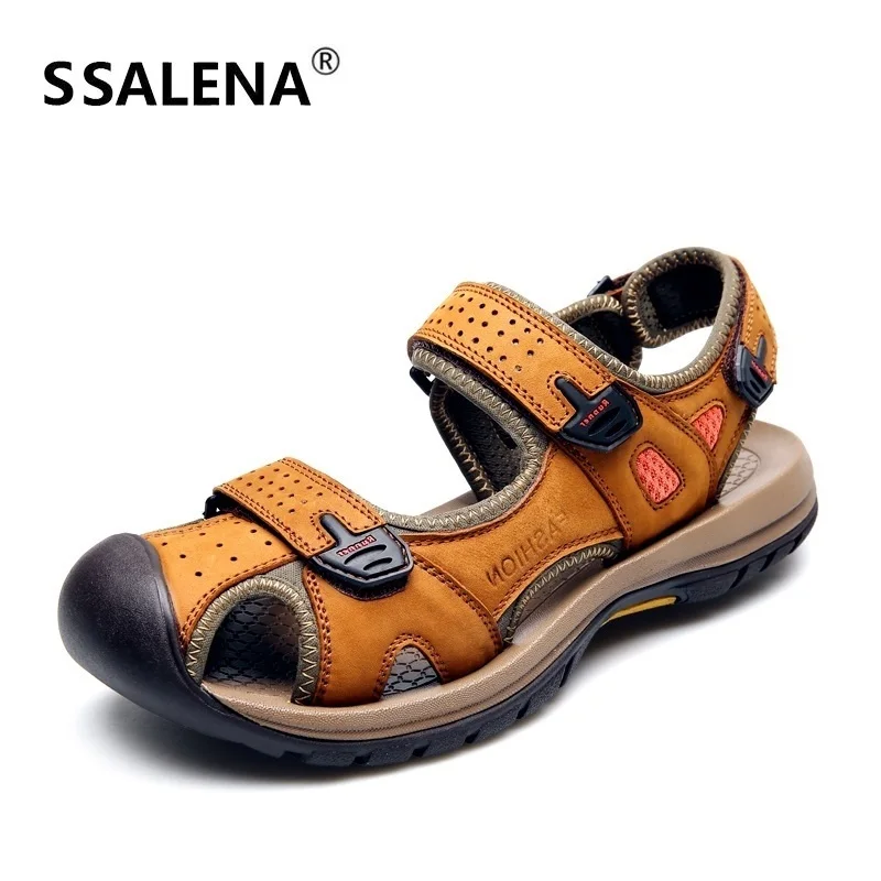 Amarelo Loop Da Ar Anit Flats Masculinos Praia Homens cáqui Sapatos Em Plataforma choque Do Couro Verão Aa10306 chocolate Gancho Sandálias Respirável Genuíno Livre Ao xOf1HWq
