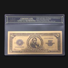 Billetes falsos de oro de 24 quilates con marco de COA, billetes de 5 dólares, para colecciones, manualidades, 1923