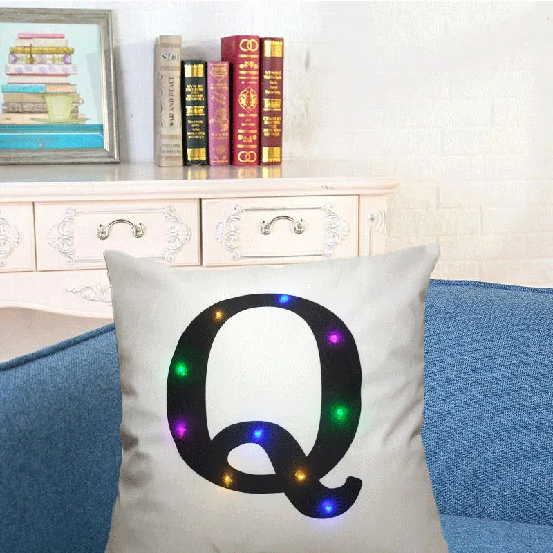 Светодиодный светильник с буквенным узором, светящаяся декоративная подушка, наволочка для дивана, автомобиля, стула, отеля, домашний декор V5984 - Цвет: Q