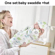 Buy 2 Pieces Set Newborn Swaddle Wrap +Hat Cotton Baby Receiving Blanket Bedding Cartoon Cute Infant Sleeping Bag For 0-6 Months Free Shipping