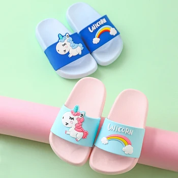 

Summer Slippers Kids Unicorn Girl Home Slippers Boys Flip Flop Indoor Cute Sandals Children Cartoon Rainbow Non-slip Beach Shoes