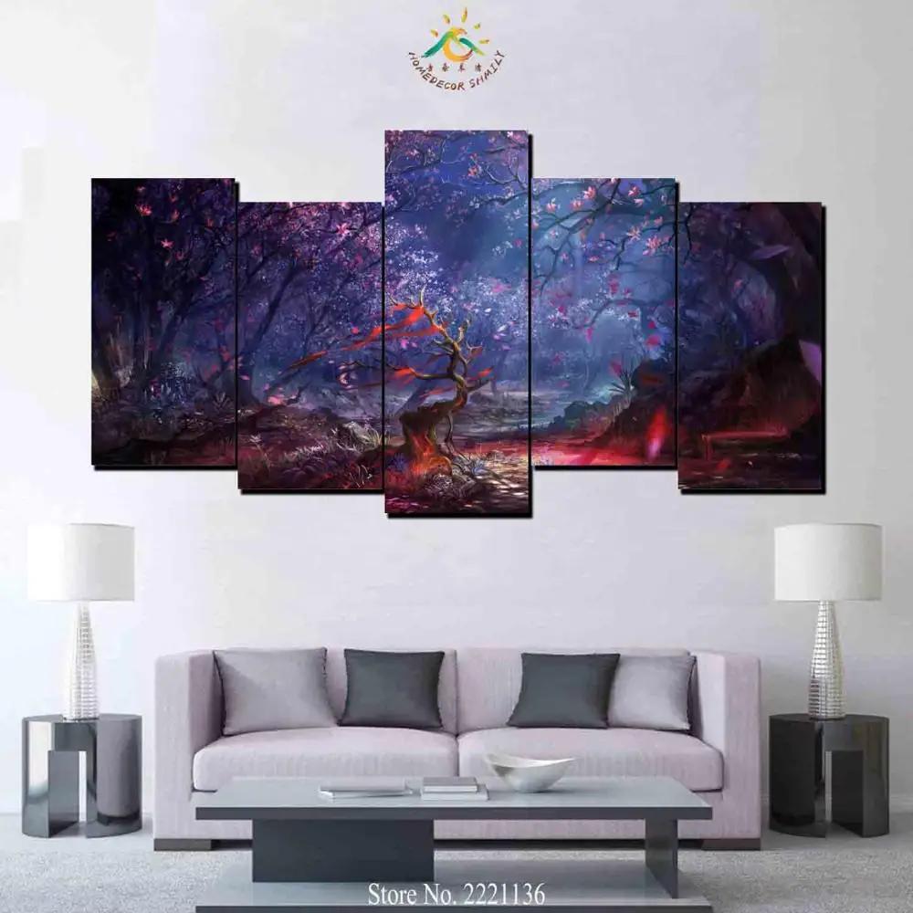 

3 or 5 Pieces Wonder Night Forest Modern Wall Art Canvas Printed Painting HD Prints Modular Poster Wall Picture for Home Decor