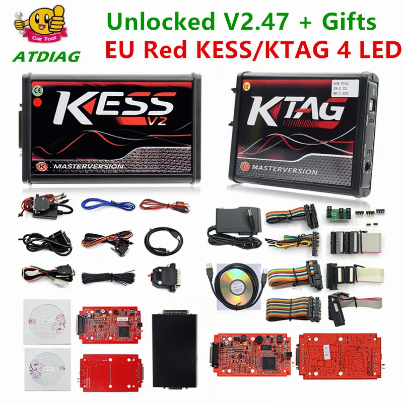 Онлайн V2.47 красный EU Kess V5.017 Ktag V7.020 светодиодный BDM Рамка Kess V2 OBD2 менеджер Тюнинг Комплект 5,017 K-Tag 7,020 4 светодиодный программатор ECU