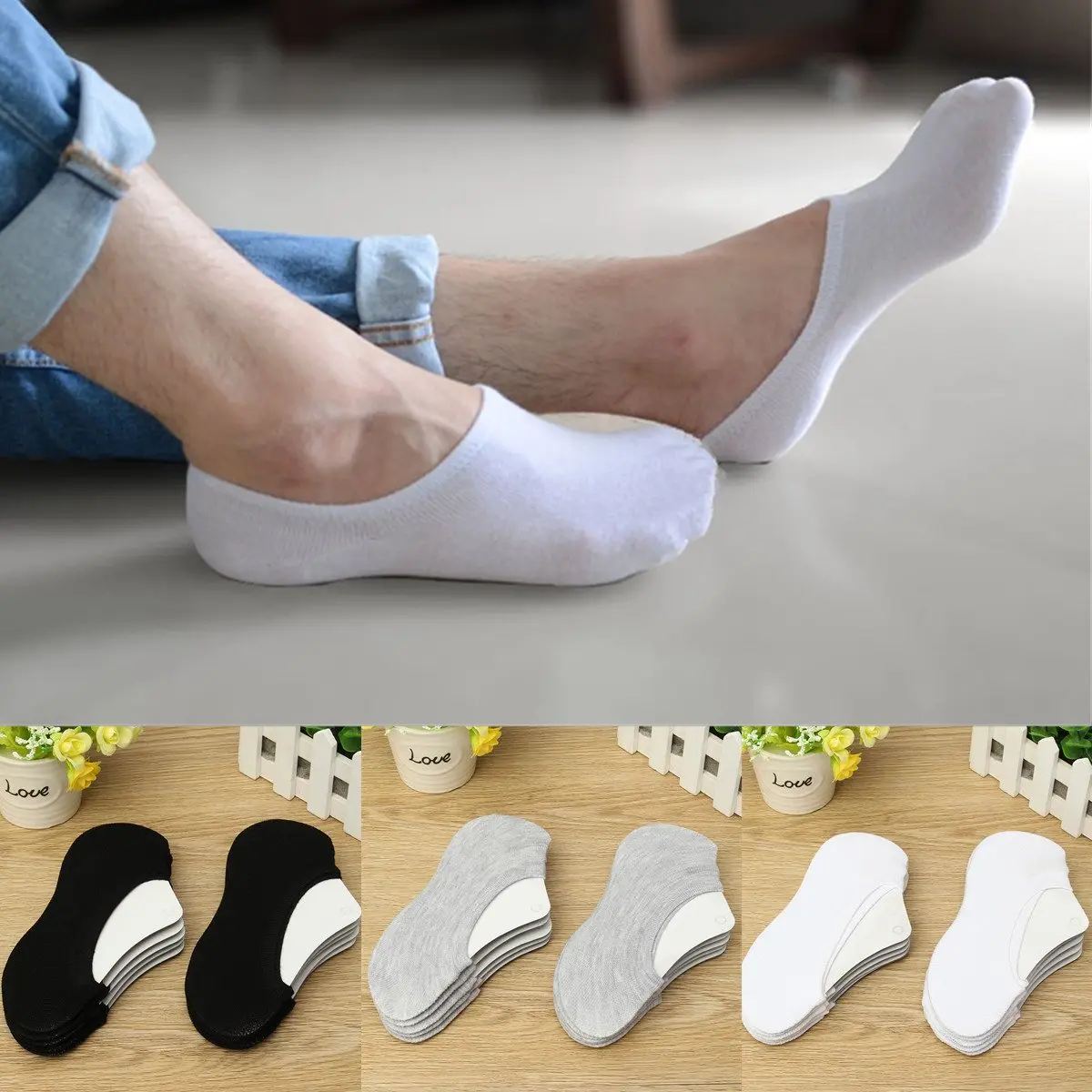 10 Pairs Unisex Breathable Non slip Silicone Low Cut Socks Men Women No ...