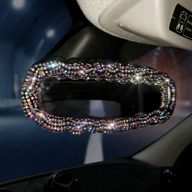 Bling Rhinestones Car Rearview Mirror for Women Universal Diamond Decoration Rear View Mirror Car Styling Interior Accessories 