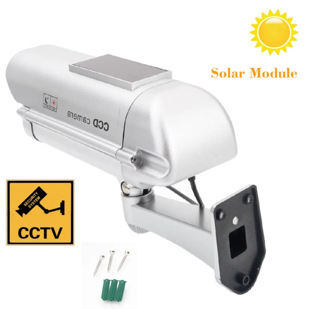 Solar Powered Security Dummy Camera With Flashlight Human Sensor