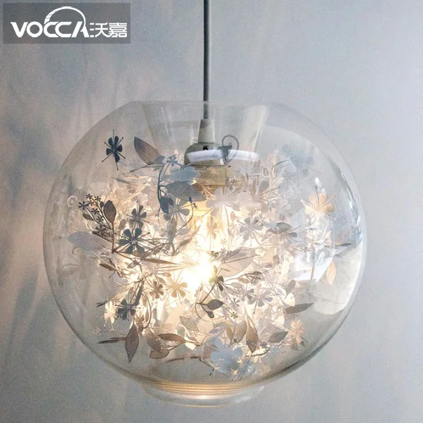 

LED Fiery Trees And Silver Flowers Transparent Glass Art Droplight North European Cafe Dining Room Children Room Pendant Lmp