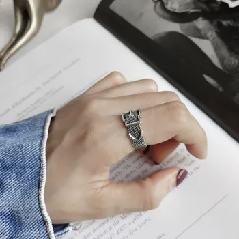 

Amaiyllis 2019 s925 Sterling Silver Rings Personality Hipster Fashion Temperament Retro Belt Buckle Ring Jewelry Valentine's Day