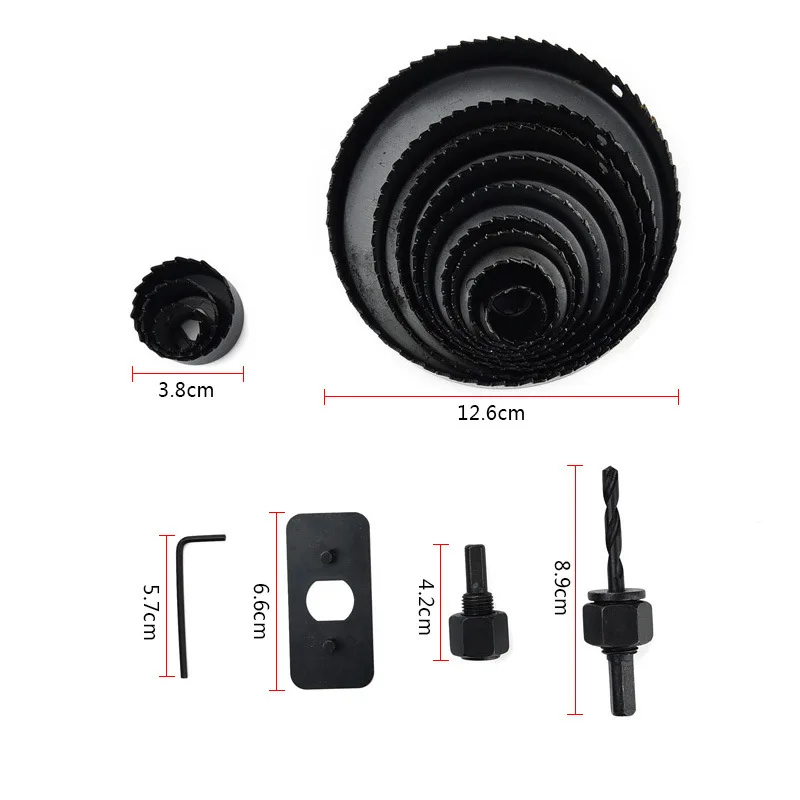 High quality 16pcs woodworking opener set hole saw sleeve down blade accessories 19-127mm blades for wood cutting High quality 16pcs woodworking opener set hole saw sleeve down blade accessories 19-127mm blades for wood cutting