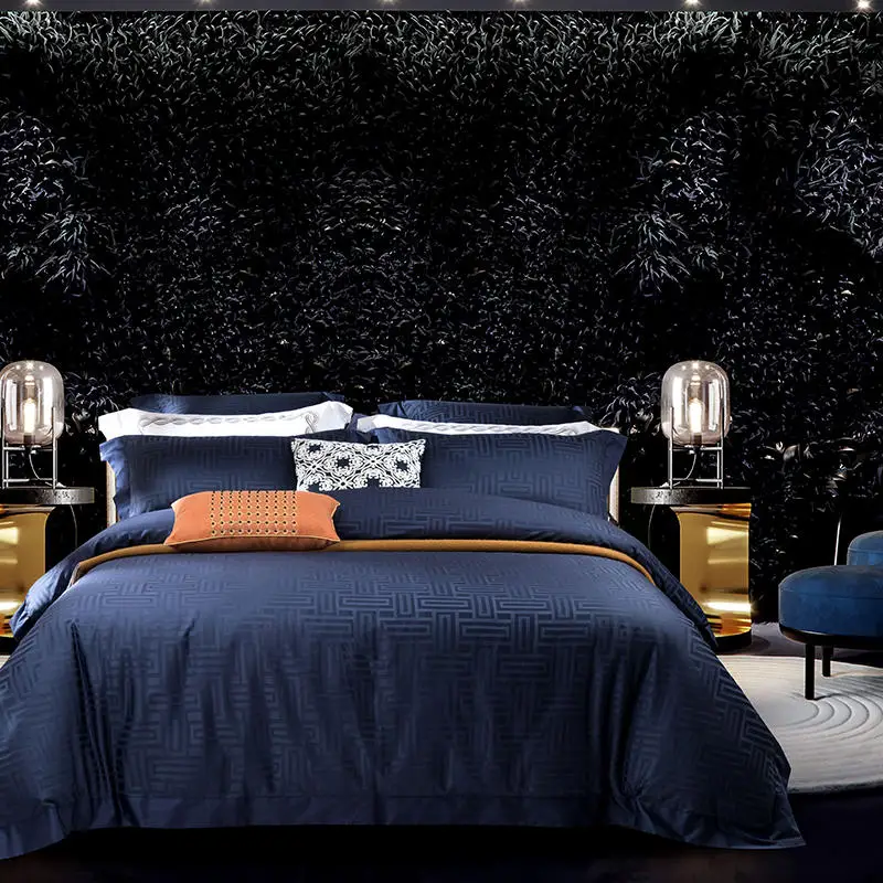 

Luxury Egyptian Cotton Jacquard Bedding set Queen/King size Bed set Gray Blue Duvet cover Cotton Bed sheets set parure de lit