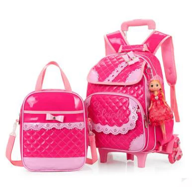 Лидер продаж девочек В стиле принцессы 3 Рюкзак с колесиками комплект школьных сумок Водонепроницаемый из искусственной кожи школьная сумка на колесах для девочек Mochila - Цвет: as picture