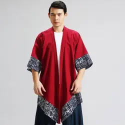 Винтаж пальто человек чистый конопли мужская рубашка Китай Hanfu красивый плащ национальный колорит китайский традиционный костюм