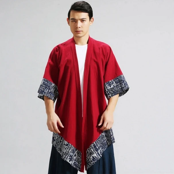 Vintage man coat pure hemp Mens Shirt China Hanfu handsome cloak ...
