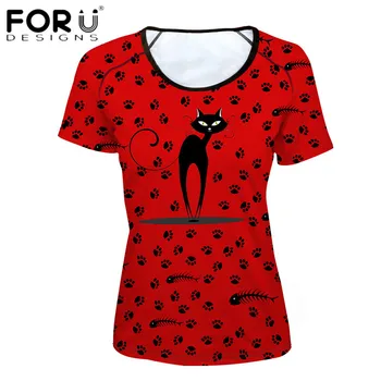 

FORUDESIGNS Harajuku Style T Shirt for Women Cartoon Cat Cutting Female Top Tees Designer Comfort Breath Tee Shirt Short Sleeved